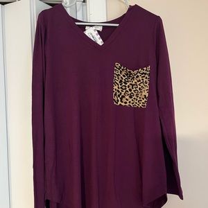 Plum Long Sleeve Leopard Pocket Shirt